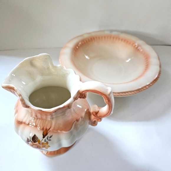 Vintage Pitcher Jug and Wash Basin bowl floral peach small - Picture 7 of 12